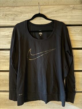 Nike Black Long Sleeve Dri-FIT Top with Reflective Swoosh